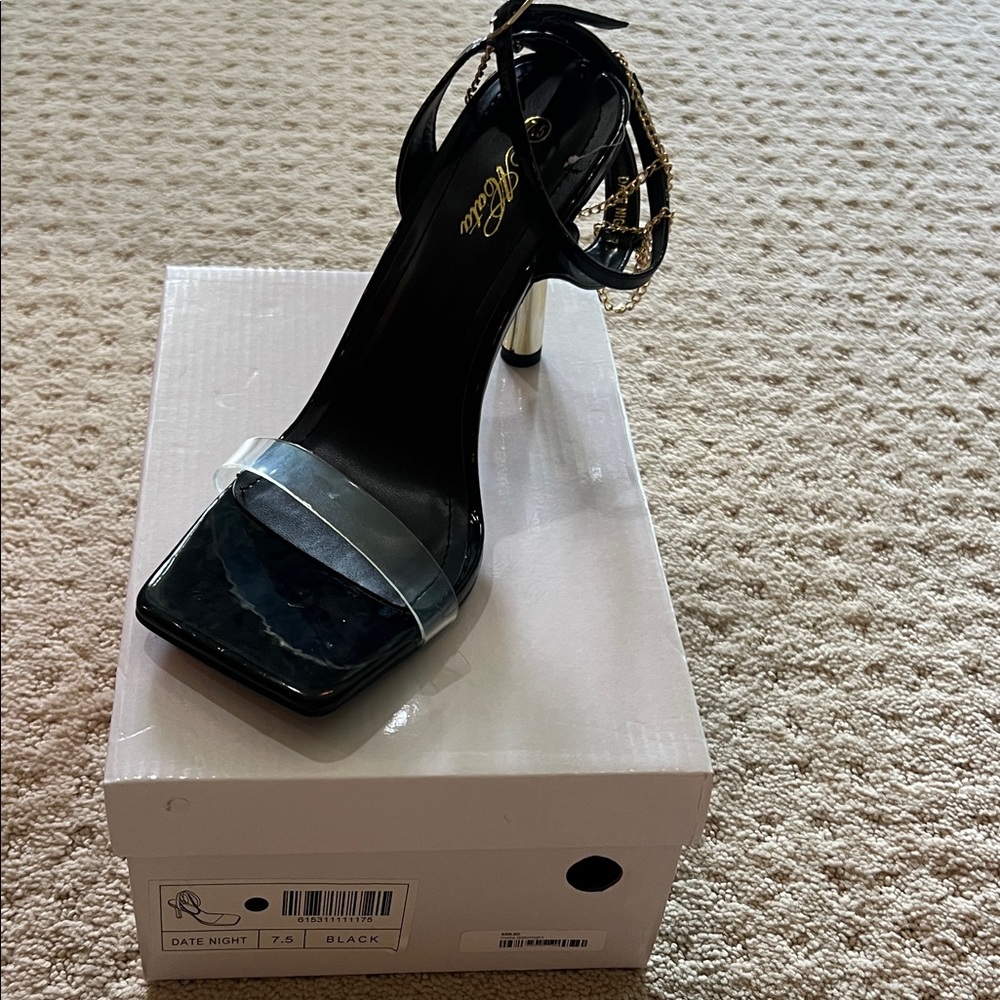 Cape Robbin Black Heels with Silver and Gold Details
